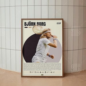 Póster de Björn Borg, póster de tenista, regalos de tenis, póster deportivo, arte mural de tenis, pósteres deportivos para dormitorio