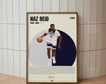 Naz Reid Poster, Basketball Player Poster, NBA Posters, Sports Poster, Basketball Wall Art, Sports Bedroom Posters