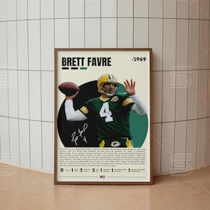 Poster di Brett Favre, poster della NFL, stampa di football americano, poster di football americano, arte murale della NFL, poster sportivi per la camera da letto, poster sportivi digitali