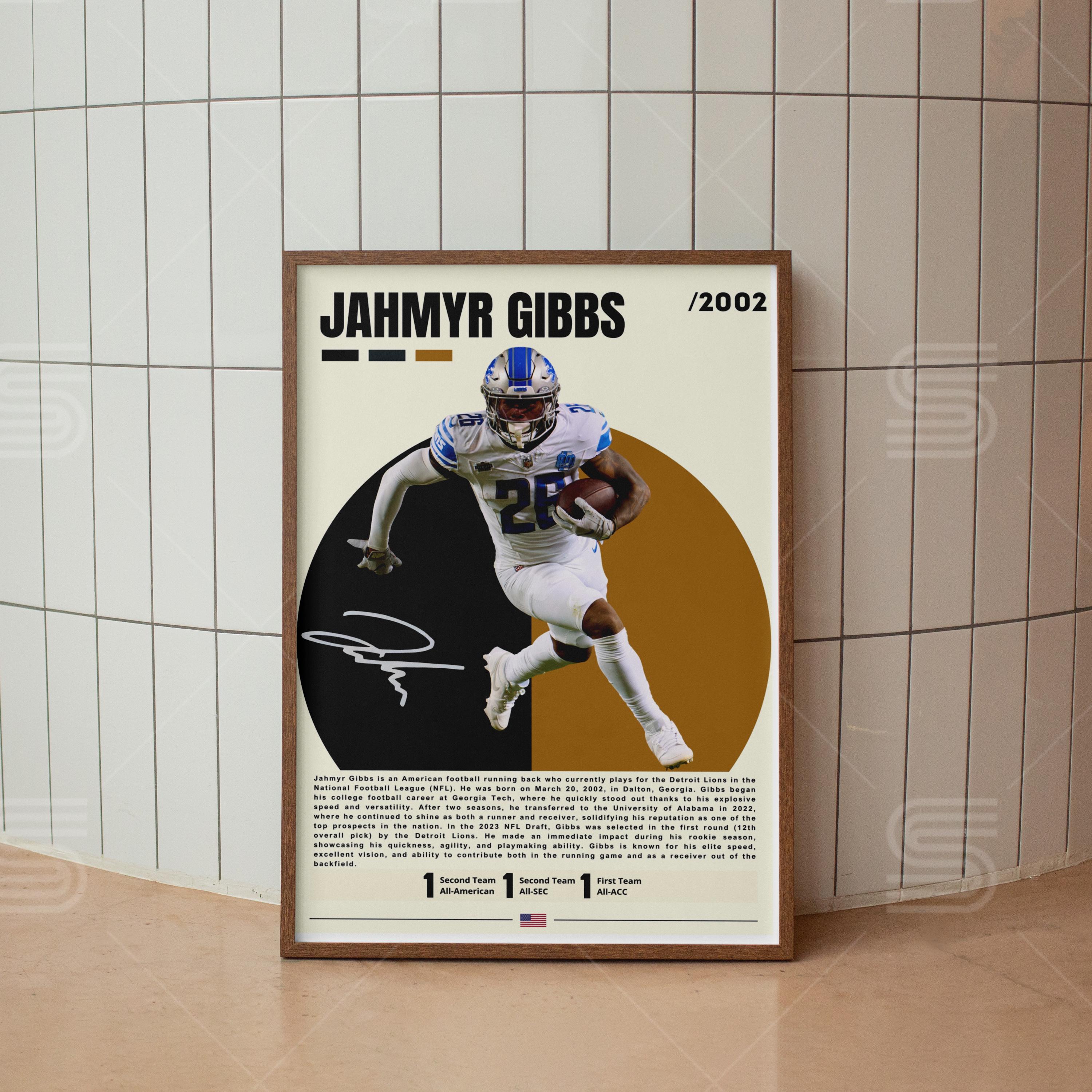 Jahmyr Gibbs Poster, NFL Poster, Football Print, Football Poster