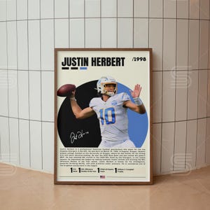 Poster di Justin Herbert, poster della NFL, stampa di football americano, poster di football americano, arte murale della NFL, poster sportivi per la camera da letto, poster digitale sportivo