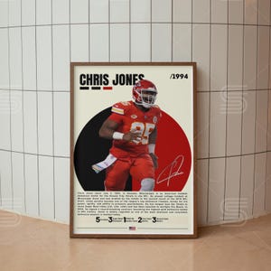 Poster di Chris Jones, poster NFL, stampa di football americano, poster di football americano, arte murale NFL, poster sportivi per camera da letto, poster sportivi digitali