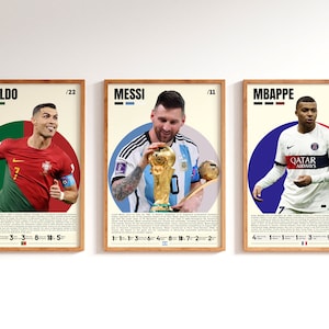 Kylian Mbappé, Lionel Messi, Cristiano Ronaldo, Legends 3 Poster Set, Regalos de fútbol, Cartel deportivo, Cartel de futbolista, Arte de pared de fútbol