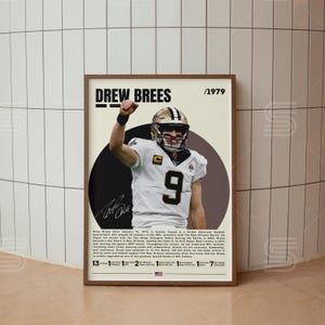 Poster di Drew Brees, poster NFL, stampa di football americano, poster di football americano, arte murale NFL, poster sportivi per camera da letto, poster digitale sportivo