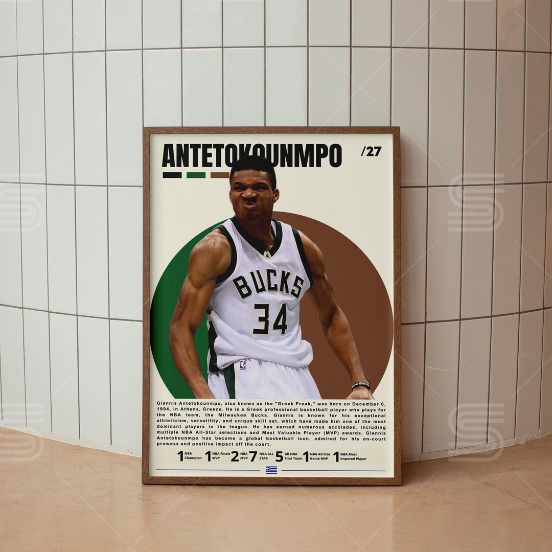 Giannis Antetokounmpo Poster, Basketball Player Poster, Milwaukee Bucks