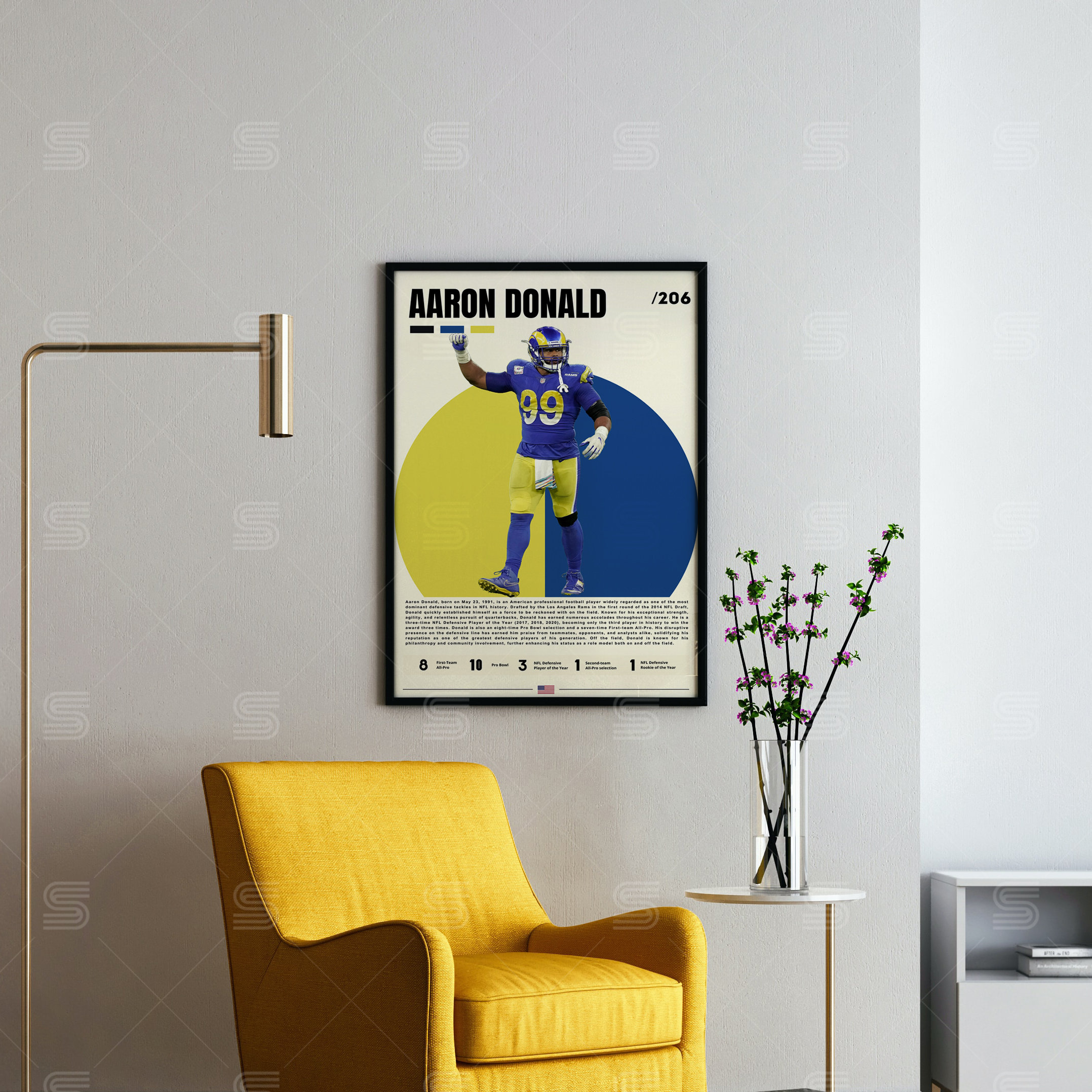 Aaron Donald Los Angeles Rams NFL Super Bowl Art Wall Room Poster - POSTER 20x30