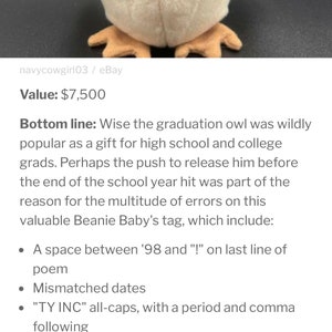 Wise the graduation owl, beanie baby image 2