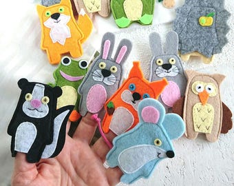 Felt Finger Puppets: Woodland Animal Toys, Set of 5