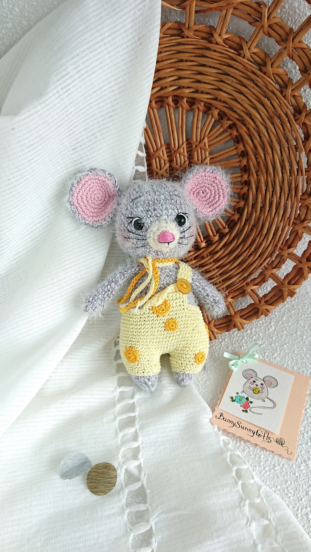 Small Amigurumi Mouse Toy Mouse in Yellow Pants Crochet Gray Etsy