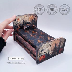 Halloween Miniature Bed Template – DIY Printable Dollhouse Furniture, Paper Craft for Miniatures