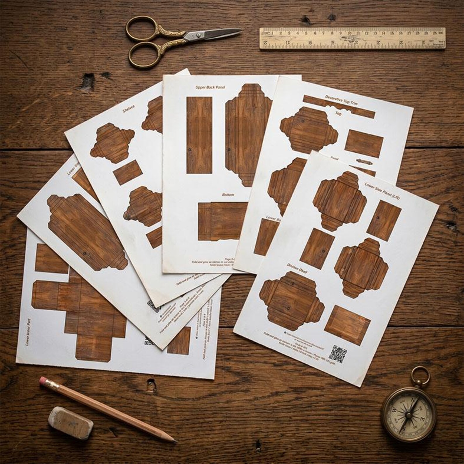 Printable Papercraft Miniature Cabinet – High Detail Library Hutch With ...