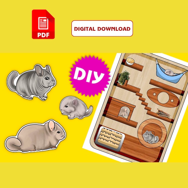 Printable DIY. Animals. Paper Chinchillas. Quiet book. Cut out paper House. DIY busy book. Paper house. PDF File. Paper Home for pets.