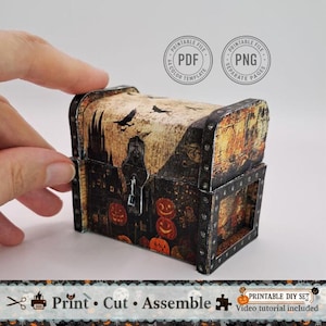 Plantilla de baúl en miniatura para casa de muñecas de Halloween / Muebles de papel - Descarga digital en PDF