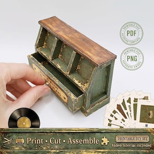 Printable 1:12 Vinyl Record Display Cabinet | DIY Paper Miniature PDF Template