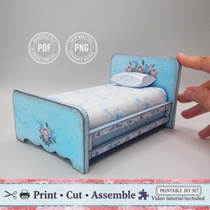 Gabarit de lit miniature imprimable – Meubles en papier bricolage pour maisons de poupées, travaux manuels et collectionneurs