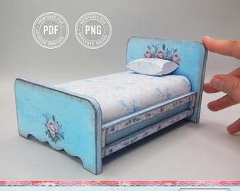 Modello stampabile per letto in miniatura – Mobili di carta fai da te per case delle bambole, lavori creativi e collezionismo