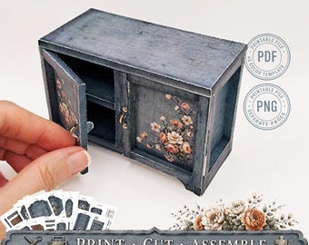Printable Kitchen Cabinet | DIY Miniature Cupboard | Paper Model PDF Pattern for 1:12 Dollhouses