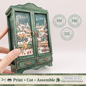 Printable Christmas Armoire PDF | DIY 3D Paper Furniture Template | Holiday Miniatures and Decor Kit