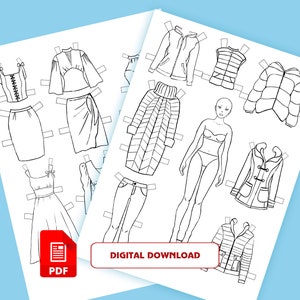 Paper Doll zum Ausmalen. Zum Selbermachen. Kleidung für eine Papierpuppe.