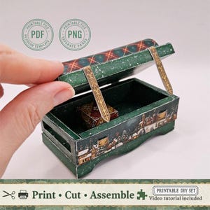 Paper Christmas Trunk Bench – DIY 3D Paper Furniture Template | Printable A4 Craft