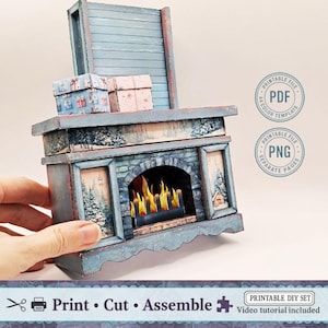 Christmas Paper Fireplace – DIY Miniature Furniture Craft | Printable A4 Templates for Cozy Holiday Decor