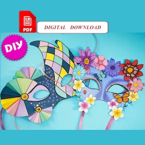 Druckvorlage DIY. Papiermasken. Masken zur Dekoration.