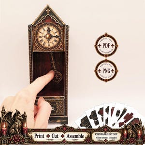 Gothic Grandfather Clock | 1:12 Paper Miniature Furniture Printable DIY Vintage Clock Decor
