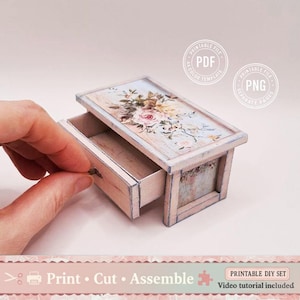 Kit de manualidades de papel para mesa en miniatura estilo Shabby Chic, plantilla imprimible para dioramas y cajas de habitaciones.