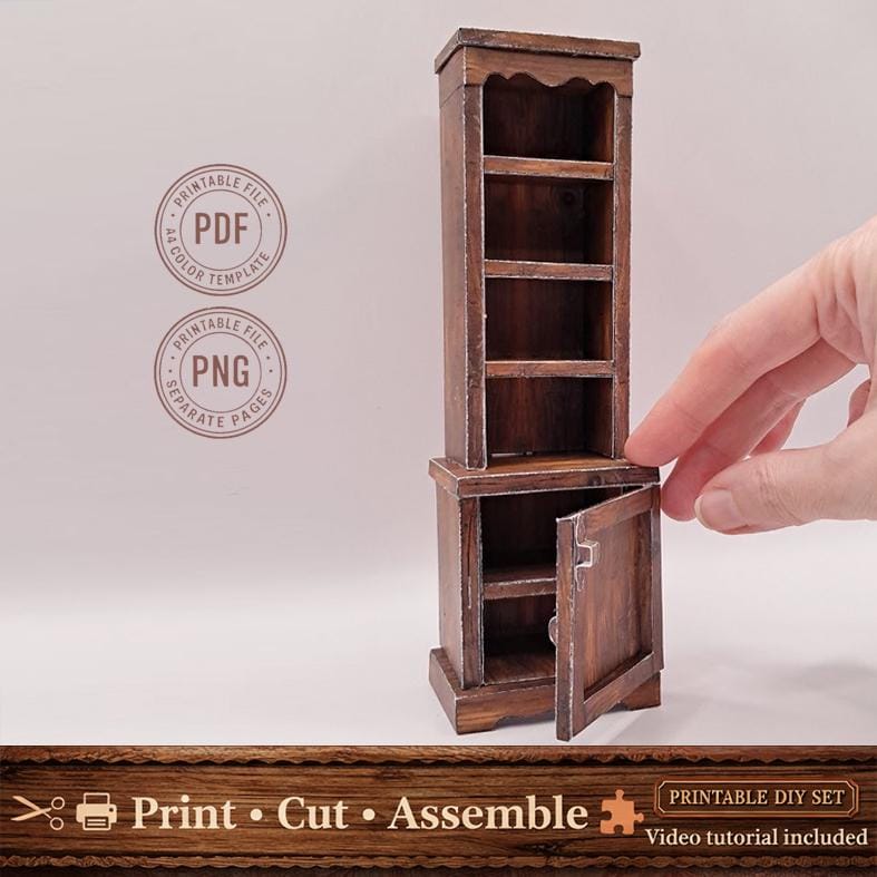 Printable Papercraft Miniature Cabinet – High Detail Library Hutch With ...