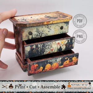Modèle de commode en papier pour Halloween – Meubles miniatures imprimables à faire soi-même pour travaux manuels et décoration