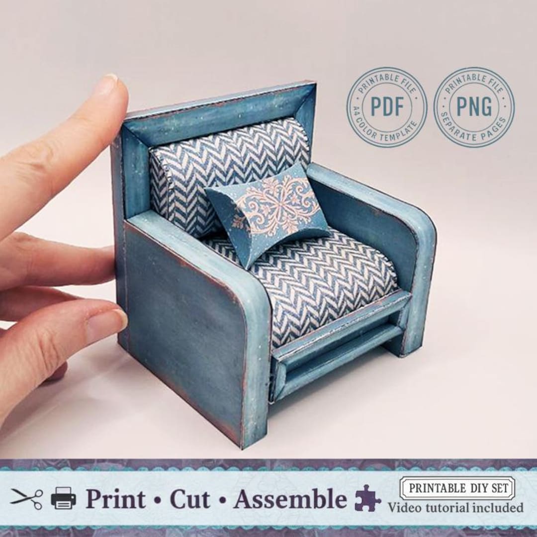 Paper Model Chair Miniature Armchair Paper Furniture – Printable Dollhouse Chair DIY ...