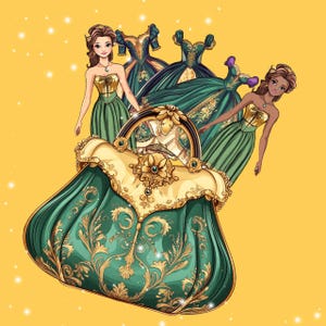 Papierprinzessin mit Boudoir in einer Handtasche im Stil des 18ten Jahrhunderts