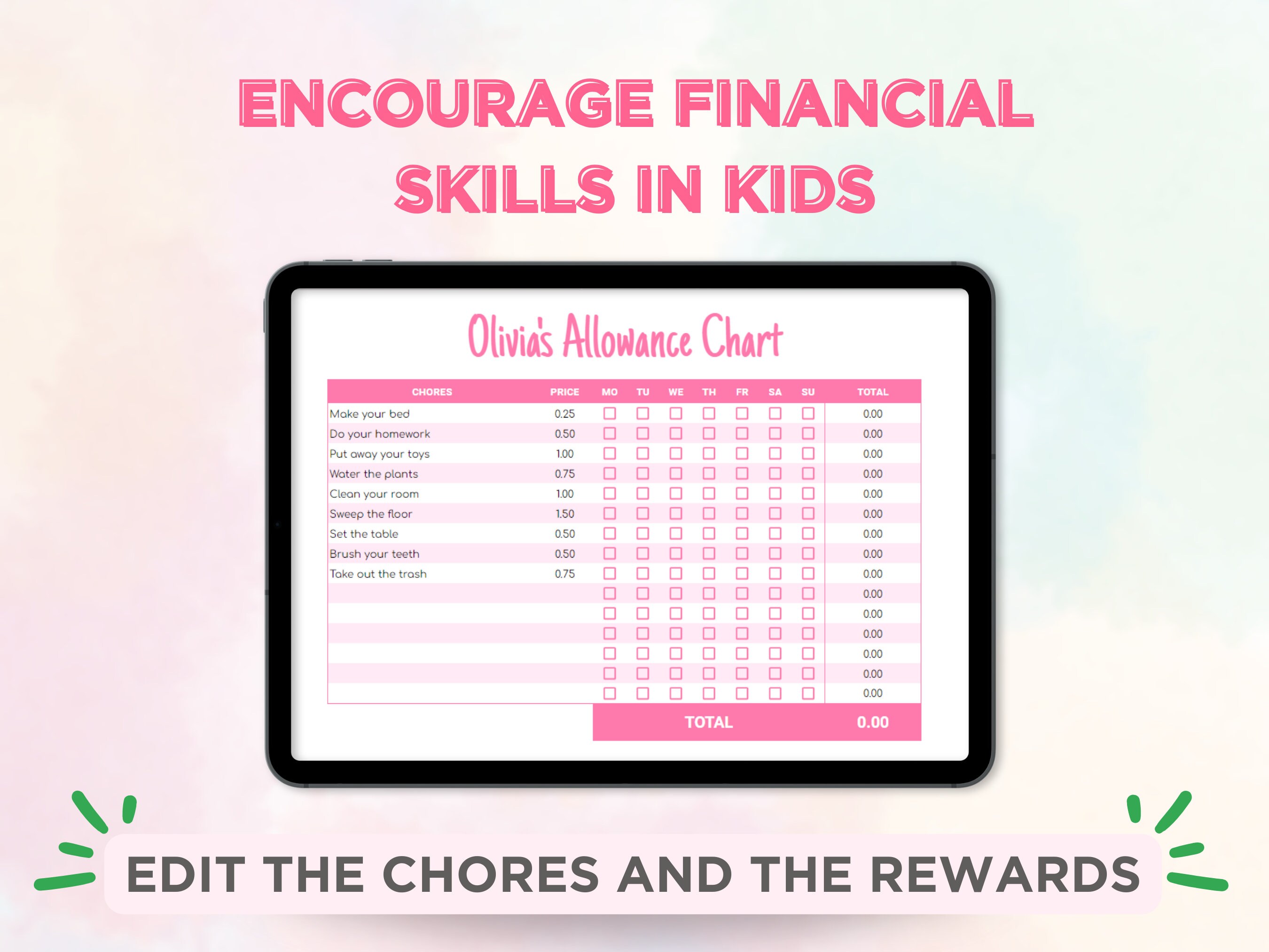 Allowance Chore Chart for Kids, Allowance Tracker Google Sheets ...
