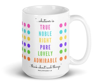 Philippians 4:8 White Glossy Mug - Christian Verse Gift
