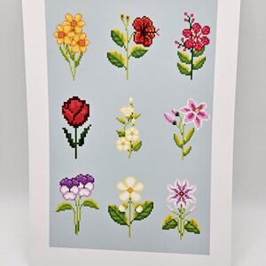 Pixel garden A5 art print Gamer art gift for gamers pixel flowers