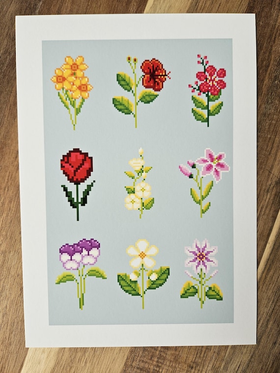Pixel Garden A5 Art Print Gamer Art Gift for Gamers Pixel
