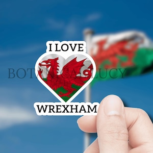 Wrexham pride! Decorate with this eye-catching vinyl sticker featuring the iconic Welsh flag. I love Wrexham. Welsh gift.