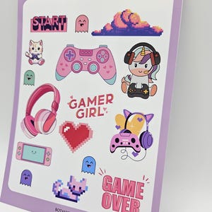 Girl Gamer A6 Vinyl sticker sheet - cute gamer journalling stickers