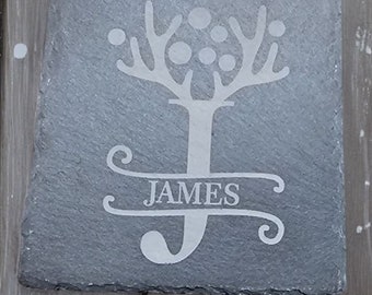 Personalized Reindeer Slate Coaster