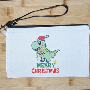 Dinosaur Merry Christmas small tote bag with wristband Landyard