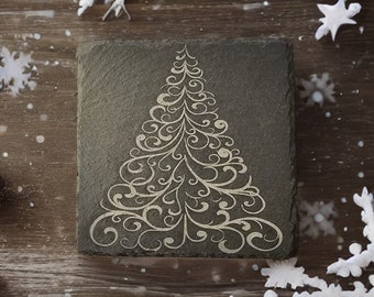 Swirl Christmas Tree Slate Coaster