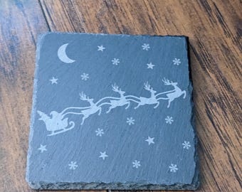 Santa's Sleigh Slate Coaster