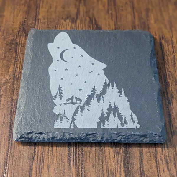 Night Sky Wolf Slate Coaster