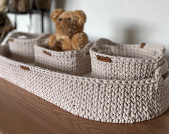 Panier à langer pour bébé, cadeau de baby shower, panier pour bébé en coton sur cadre en bois, matelas à langer avec options de boîte à couches