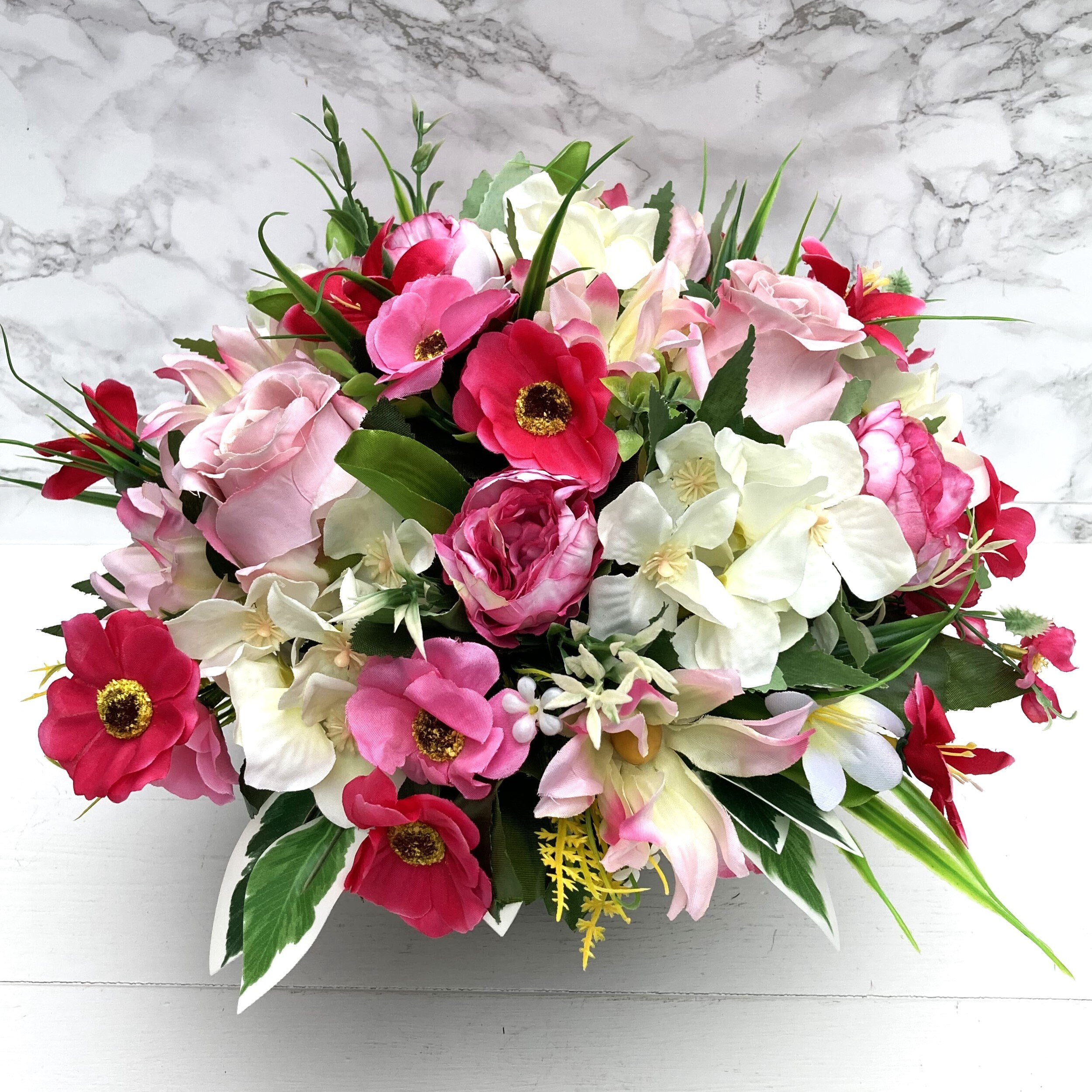 Artificial Silk Flowers Florist Arranged Ivory & Pink Rose Peony ...