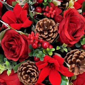 Artificial Silk Flowers Florist Arranged Large Red Rose Poinsettia & Holly Berry Deluxe Traditional Christmas Grave Pot Arrangement image 6