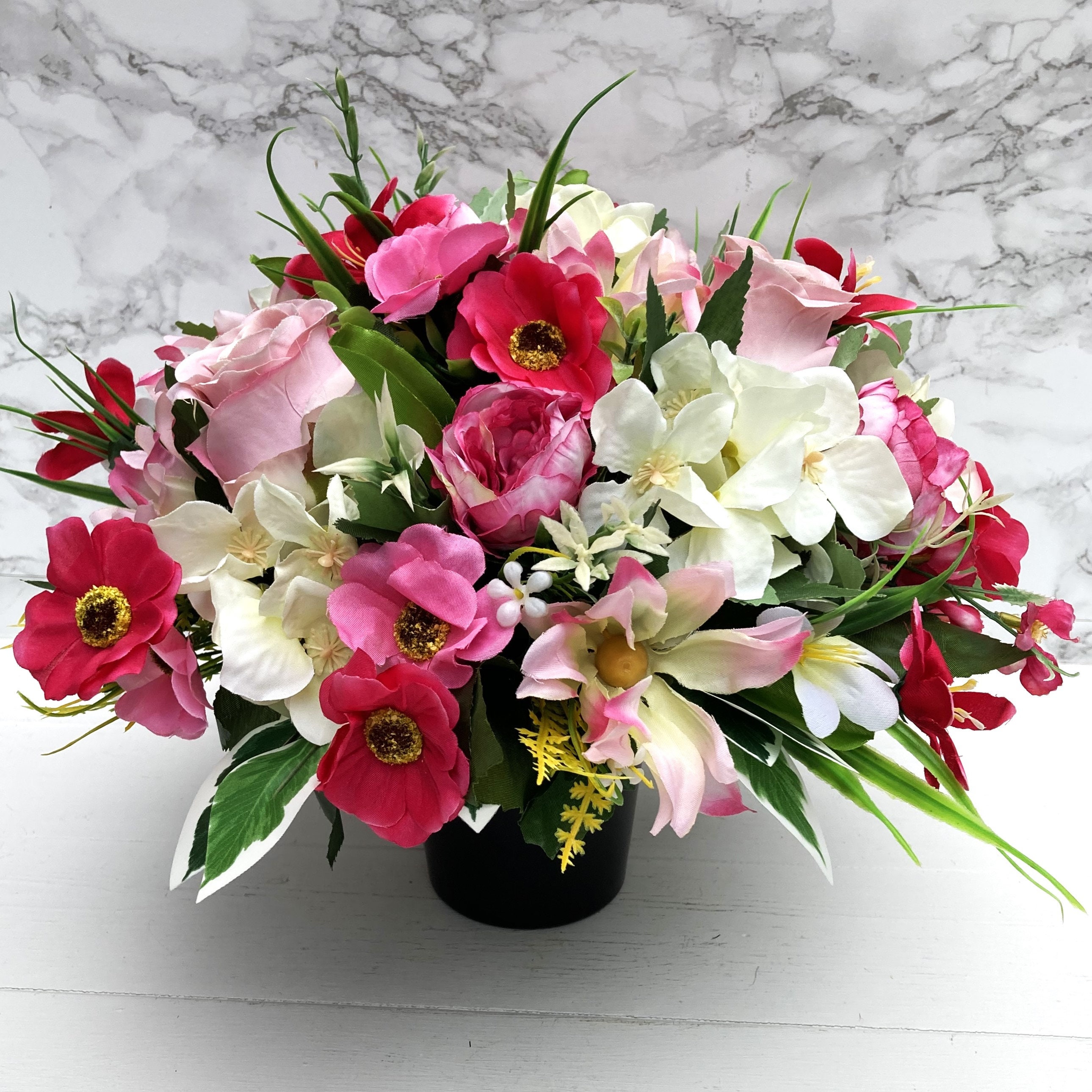 Artificial Silk Flowers Florist Arranged Ivory & Pink Rose Peony ...