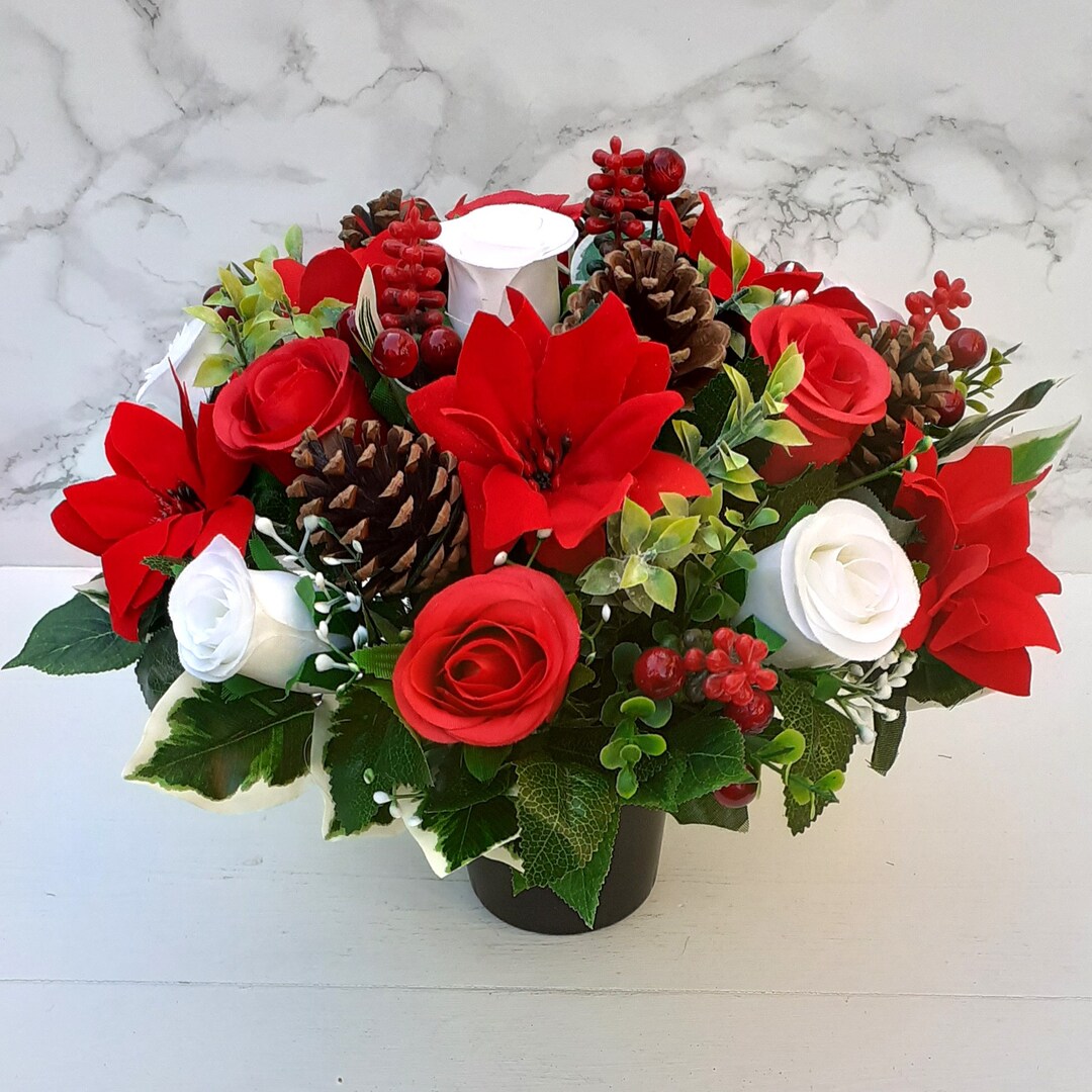 Artificial Silk Flowers Florist Arranged Red and Ivory Rose Etsy UK