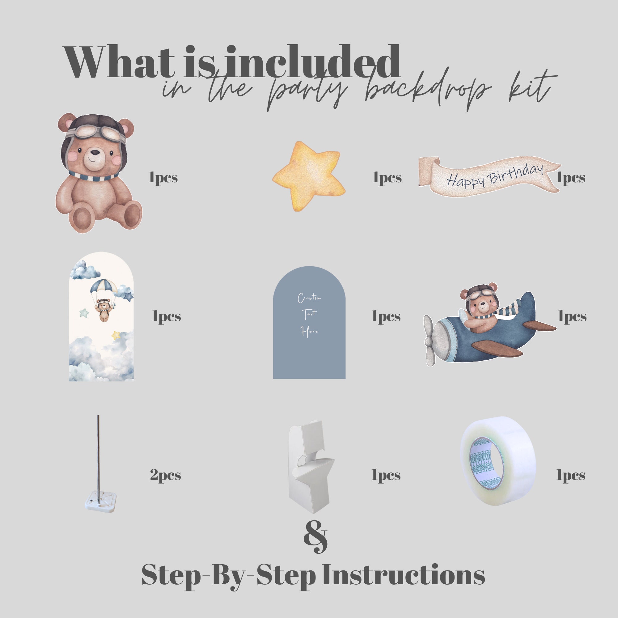 Bear Theme Custom Kids' Birthday Party Backdrops Decor Kit With a ...