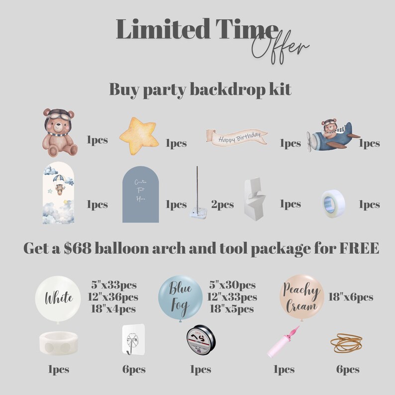 Bear Theme Custom Kids' Birthday Party Backdrops Decor Kit With a ...